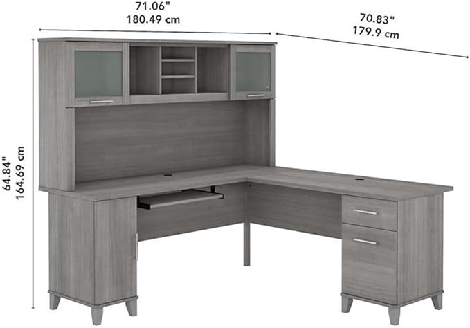 Bush Furniture UrbanPro 72W L Shaped Desk with Hutch in Platinum Gray - Engineered Wood