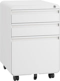 Dripex 3 Drawer White File Cabinet, Mobile Under Desk Storage File Cabinet with Lock on Wheels, Letter/Legal Size,Fully Assembled, Small Short Vertical Metal Rolling Filing Cabinets for Home Office