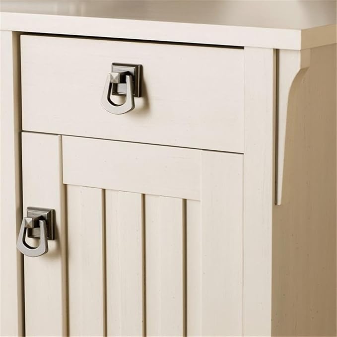 Pemberly Row Wood 60W L Shaped Desk with File Cabinet & Bookcase, Antique White Finish, Laminate Over Engineered Wood, Mission Style Home Office Furniture with Storage and Display