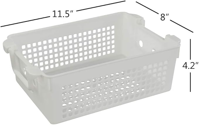 Stackable Plastic Storage Baskets/Bins Organizer with Handles, Set of 4 (White, Grey)