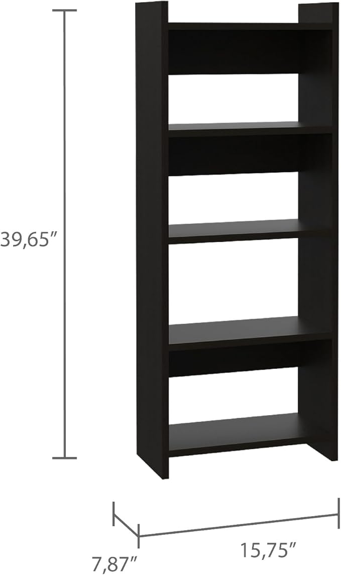Penau Compact Home Office Set with Desk and Bookcase Combo, One Drawer, Five Shelves, Black Finish, Perfect for Laptop Workstation