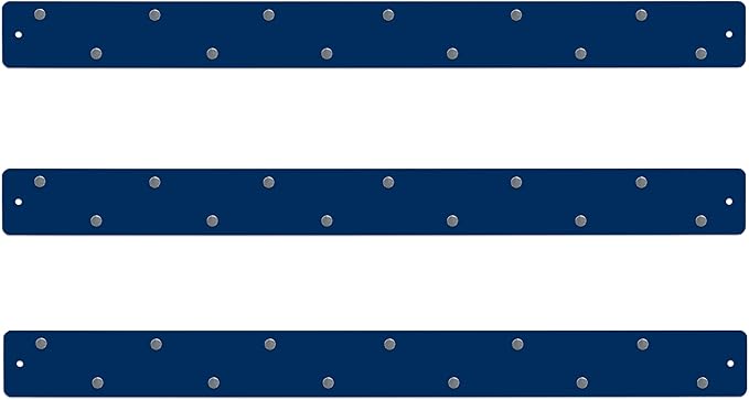 Three by Three Seattle Large Magnetic Strip Bulletin Board (3-Pack) – 28″ × 2.5″ Metal Magnetic Display Board with 12 Neodymium Magnets Each (Navy Blue)