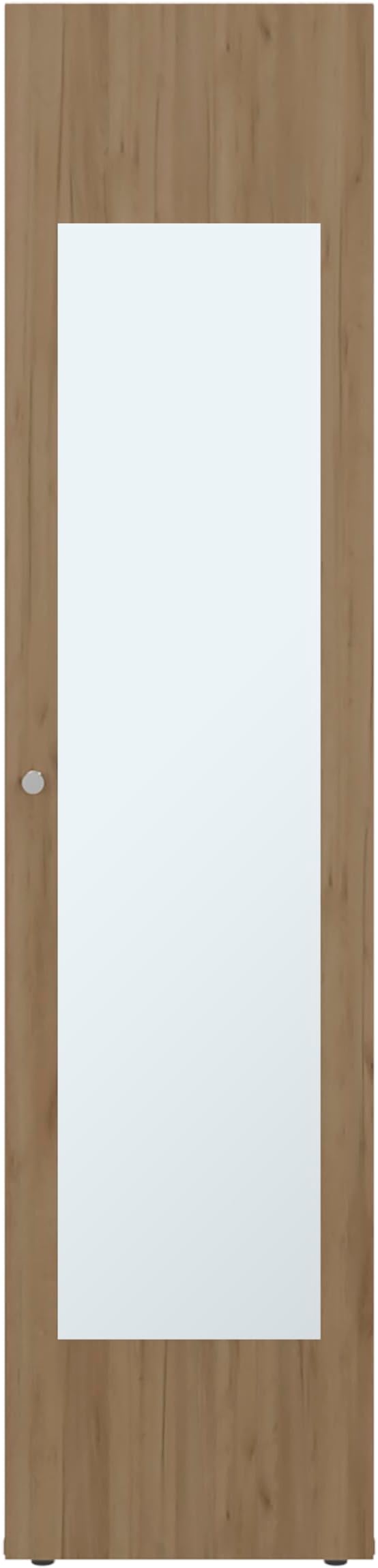 Saily Storage Cabinet with 4 Shelves and Mirror on Door, Modern Design, Natural Oak Mirror on Door: Includes a full-length mirror, making it convenient for quick outfit checks. Easy Access: Feature