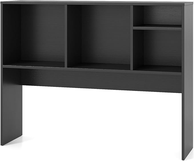 ReunionG Desk Hutch 2-Tier, Wood Hutch Top Only w/4 Shelves for Computer Monitor, Laptop, Dressing Table, Desk Organizer Display Rack Desktop Bookshelf for Home, Office, Dorm (Black)