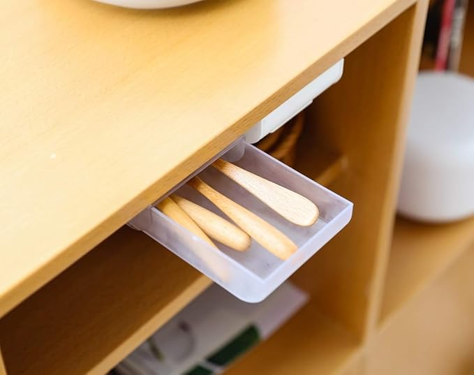 Drawer Pencil Tray Self-Adhesive Pop-Up Hidden Desktop Organizer Paste drawer-type storage pen box under the table Hidden paste pen barrel office stationery sundries storage box (white)