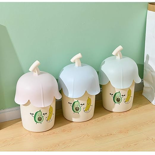 Garbage Can Trash Can Round Slim Decorative Plastic Wastebasket Garbage Bin Bathrooms Kitchens Home Offices Dorm Rooms 12L/3.1 Gallon Desktop Trash Can (Color : Blue) (Blue+Green+Pink)