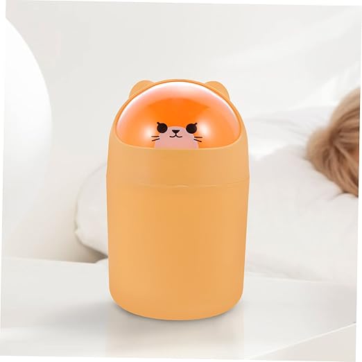 PRETYZOOM Cute Bear Desktop Trash Can Lid Mini Plastic Garbage Bin for Home Office Slim Waste Container for Bedroom and Tabletop Creative Animal Design