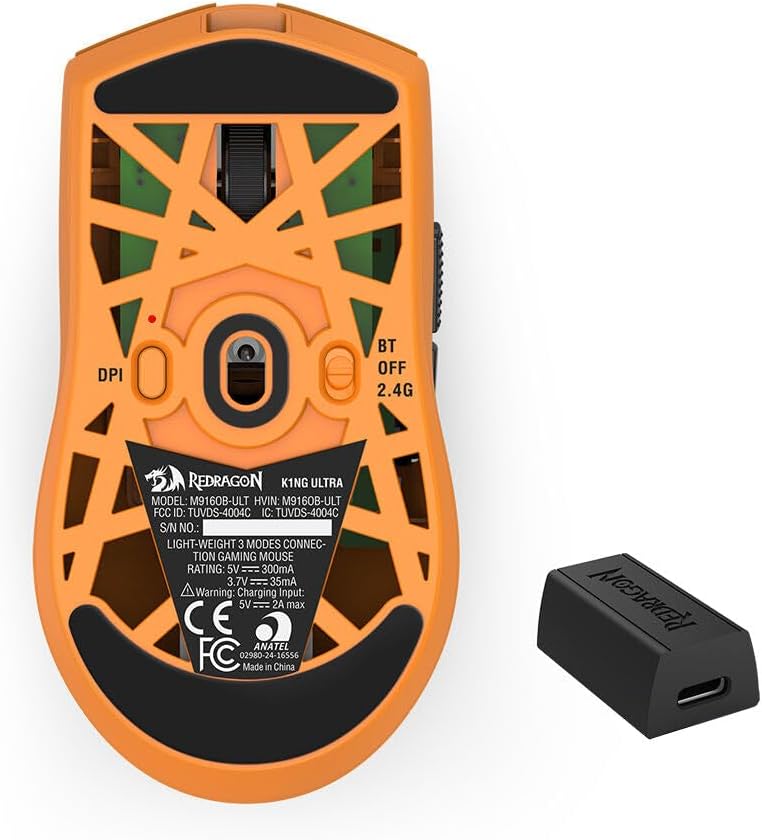 Redragon M916 ULT Wireless 8K Polling Rate Gaming Mouse, 54G Ultra-Lightweight 30,000 Max DPI Gaming Mice w/Ergonomic Natural Grip Build, Full Programmable Buttons, Orange