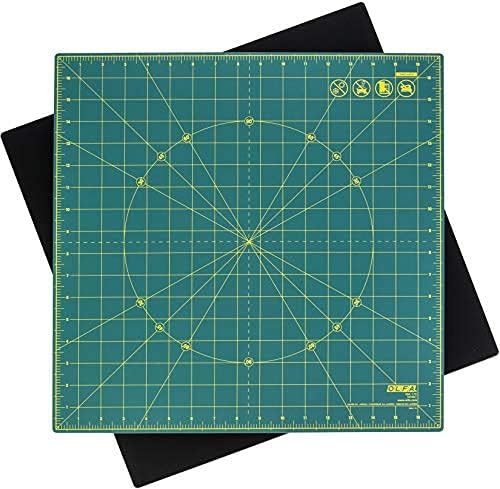 OLFA 17" x 17" Rotating Cutting Mat (RM-17S) - Self Healing 17x17 Inch Square Rotary Mat with Grid for Quilting, Sewing, Fabric, & Crafts, Rotates 360 Degrees, Use with Rotary Cutters (Green)