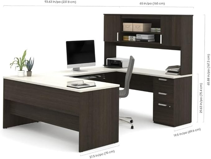 Atlin Designs 3-Piece Office Set, Dark and White Chocolate Finish, Melamine and Particle Board, Includes Desk with Storage, Bookcase with Adjustable Shelves, Lateral File Cabinet, Modern Home Office