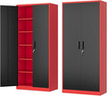 Fesbos Metal Storage Cabinet-72” Tall Steel File Cabinets with Lockable Doors and Adjustable Shelves-Black&Red Steel Storage Cabinet for Home, School, Office, Garage