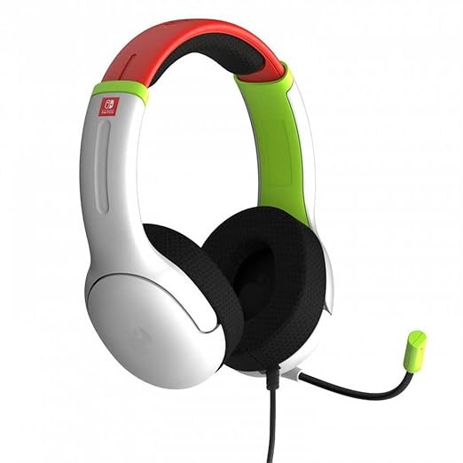 PDP AIRLITE Wired Headset, Officially Licensed Nintendo Switch/Lite/OLED, Lightweight Durable Headphones, 3.5mm audio jack, Noise-canceling Flip-to-Mute Mic, Mario Kart Radiant Racers, White/Red/Green