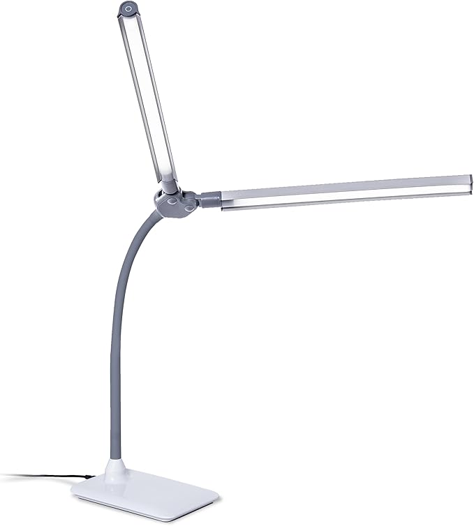 DuoPro™ Table Lamp - Double Shade LED Task Lamp, 4 Brightness Levels, 6,000K Daylight, 2,100 Lux, Anti-Glare, Flexible Arm, Touch Dimmer - Ideal for Sewing, Crafting, Reading