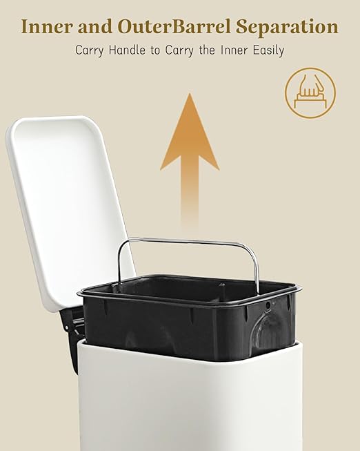 Small Bathroom Trash Can with Lid, Trash Can with Removable Liner, Soft Close lid & Step Pedal, Stainless Steel Trash Bin for Bathroom,Bedroom,Home Office (White, 1.3 Gallon)