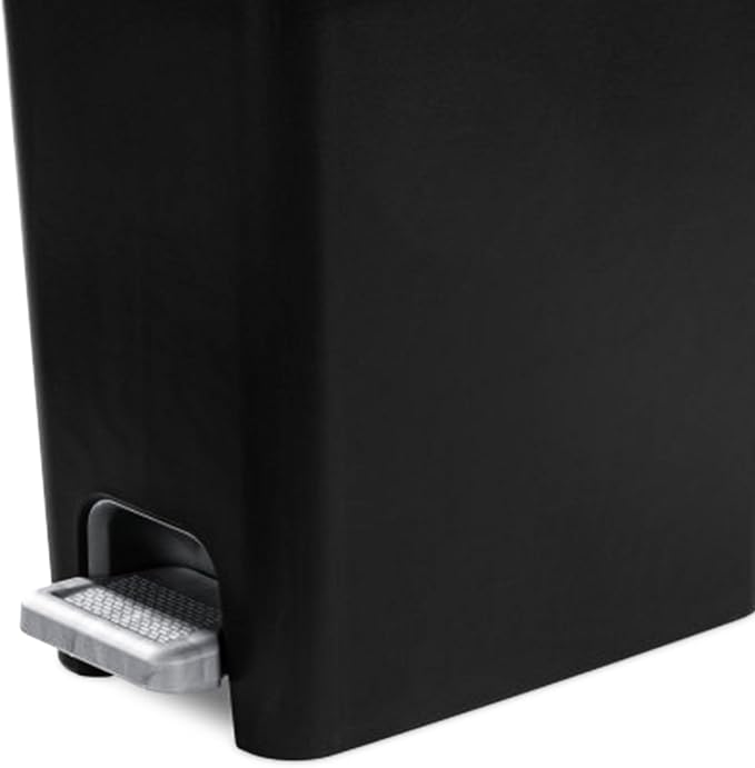 Sterilite 2.7 Gallon Rectangular Step On Kitchen Trash Bin Plastic Indoor Wastebasket with Removable Liner and Bag Holding Feature, Black (8 Pack)