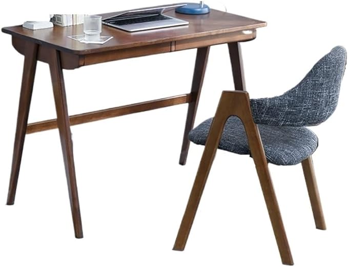 Corner Desk and Chair Set, Wooden Home Office Desk with A-Frame Legs, Compact Writing Desk for Bedroom, Workspace, Study Room(Khaki)