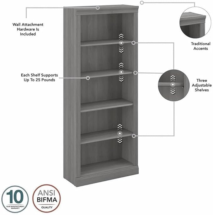Pemberly Row L Shaped Desk with Storage Set, Modern Gray Engineered Wood, 66W x 72D, Includes File Cabinet, 2 Tall 5 Shelf Bookcases, Locking Drawers, Scratch-Resistant Surface for Home Office Use