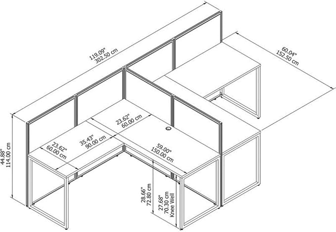 Scranton & Co 2 Person Engineered Wood L-Shaped Cubicle Desk, 60W x 24D Work Surface, 45H Panels, Thermally Fused Laminate, White Finish, Metal Legs, Office Workstation with Privacy Panels
