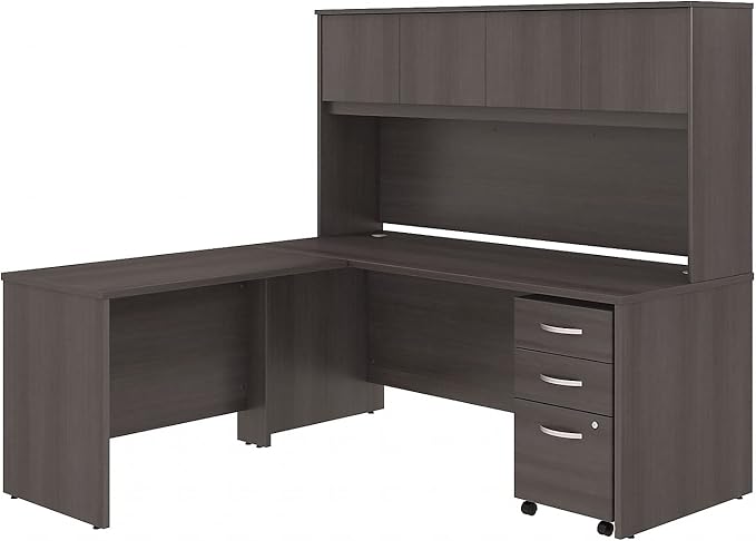 Bush Furniture Studio C 72W x 30D L Shaped Desk with Hutch, Mobile File Cabinet and 42W Return in Storm Gray
