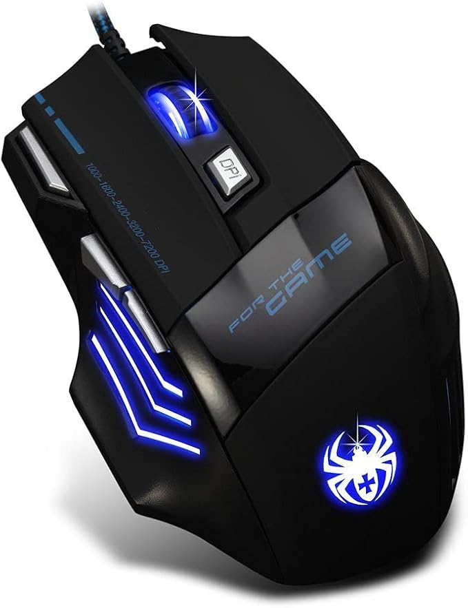 AFUNTA Zelotes Ergonomic 7200 DPI LED Optical Wired Gaming Mouse Mice 7 Buttons Compatible Mac Pro Gamer PC Laptop Desktop Notebook-Black Black(T80)