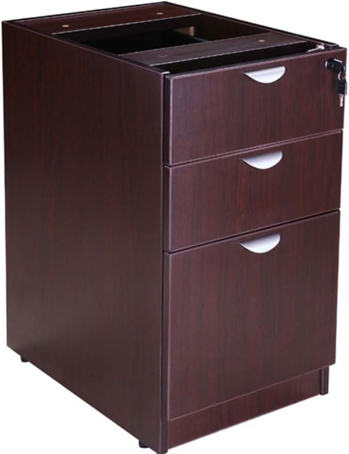 Boss Office L-Shape Desk with Pedestal in Mocha