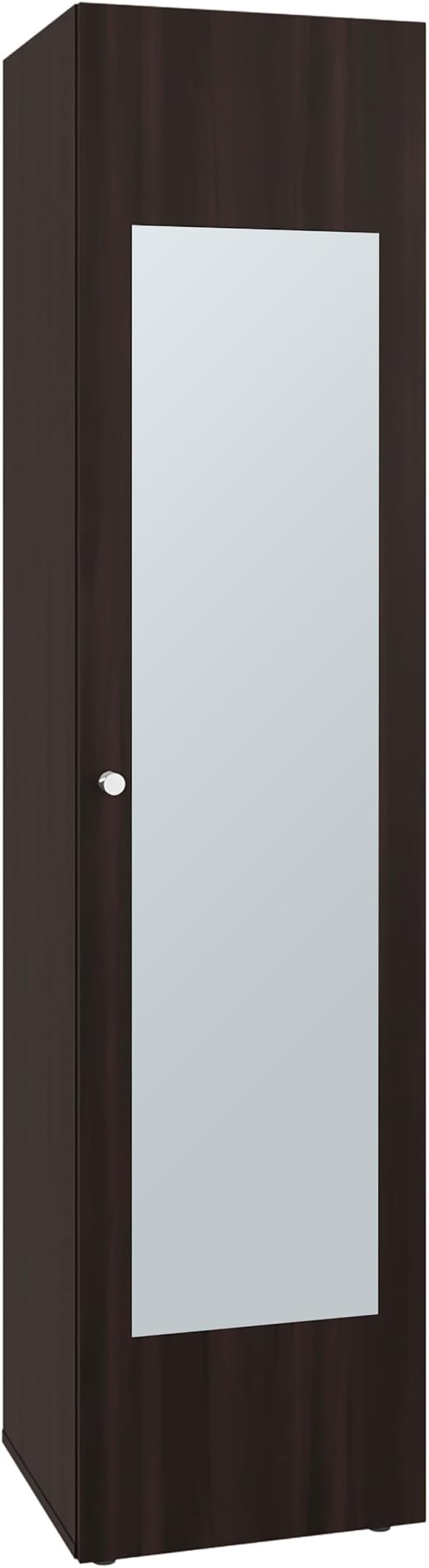 Stained Walnut Storage Cabinet with Mirror Integrated full-length mirror enables effortless head-to-toe styling and quick outfit checks right next to hanging clothes and folded garments for convenie