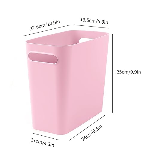 Small Pink Trash Can Wastebasket, Plastic Garbage Can Waste Basket for Narrow Spaces Bathrooms Laundry Room Kitchens Offices Kids Rooms, 1.8 Gallon (Pink)