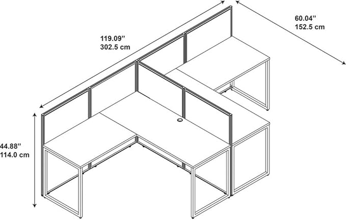 Scranton & Co Furniture L Shaped Desk for 2, 60W x 119D x 45H, Thermally Fused Laminate, Mocha Cherry Finish, Metal Legs, Wire Management, Adjustable Levelers, Office Workstation