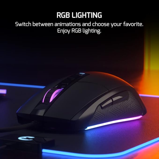 GAMEPOWER Kyojin Wired Gaming Mouse, RGB Lighting, 6400 DPI Optical Sensor, Gamer Macro Software, Programmable Side Buttons - PC Gaming Mice for Gamers, Black