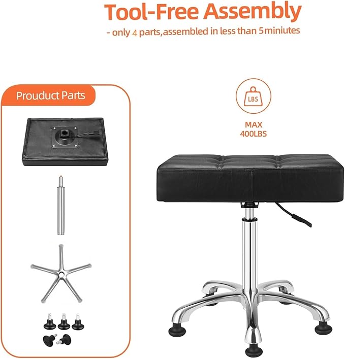 Kaleurrier Heavy Duty Stools with Bell Glides Backless Height Adjustable Stool - Swivel Stool Chair for Counter Bar Office Lab Home Kitchen Lab Clinic Dentist Classroom (Stationary Casters, Black)