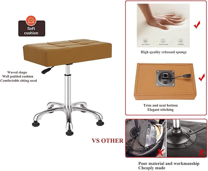 Kaleurrier Heavy Duty Stools with Bell Glides Backless Height Adjustable Stool - Swivel Stool Chair for Counter Bar Office Lab Home Kitchen Lab Clinic Dentist Classroom (Stationary Casters, Camel)