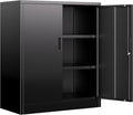 BESFUR Metal Garage Storage Cabinet with 2 Locking Doors and 2 Adjustable Shelves, 36" Black Metal Short Storage Cabinet for Home Office,Garage,School,Utility Room