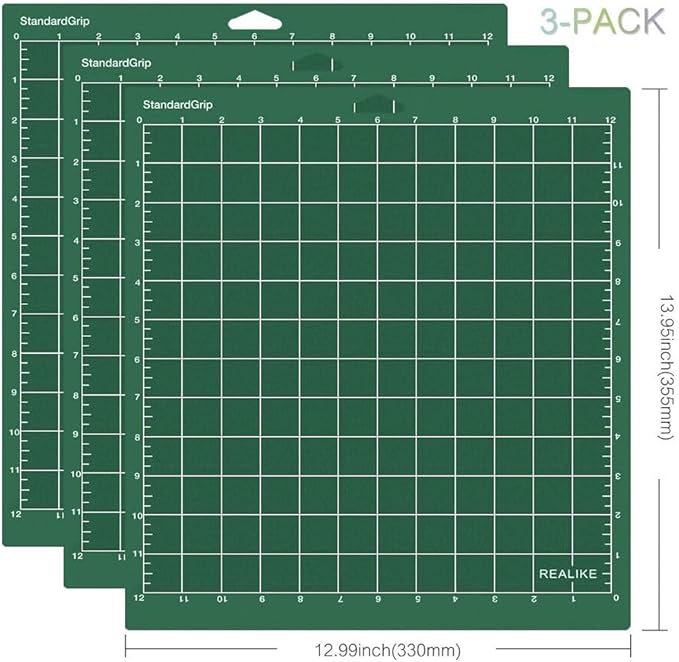 REALIKE 12x12 StandardGrip Cutting Mat Compatible with Cricut Maker 3/Maker 4/Maker/Explore 3/4/Air 2/Air/One(3 Mats), Green Standard Gridded Adhesive Cut Mat for Crafts