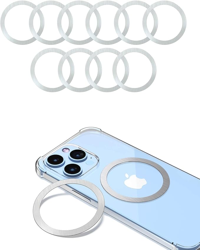 KALAPOP for Magsafe Sticker Magnet - 10 PCS, Ultra-Thin(0.4mm), Compatible with iPhone 17/Air/16/15/14/13/12 Series,mag Safe Charger, for Apple Wallet Magsafe - Silver