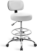 SUPERJARE Drafting Chair with Back, Adjustable Foot Rest Rolling Stool, Multi-Purpose Office Desk Chair, Thick Seat Cushion for Home Bar Kitchen Shop - White