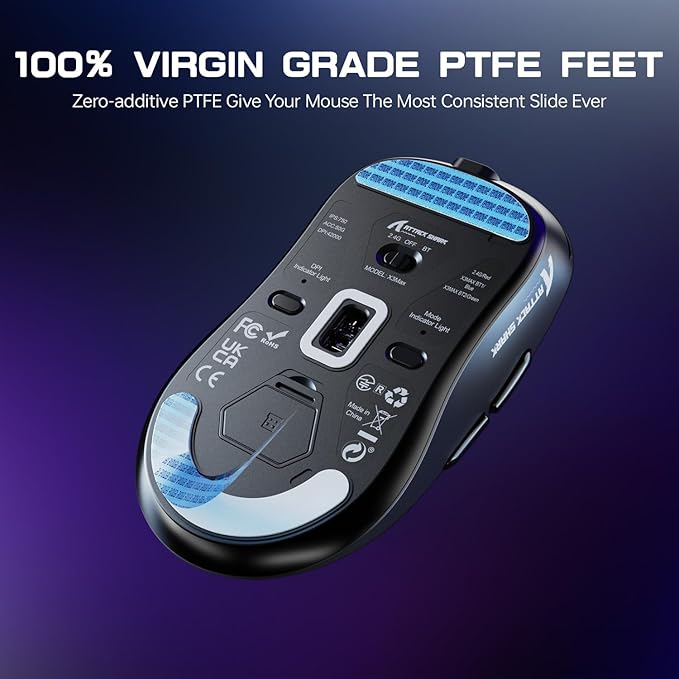 ATTACK SHARK X3MAX Wireless Gaming Mouse,PixArt PAW3950 Gaming Sensor,Up to 42K DPI,100 Million Micro,49g Lightweight Tri-Mode(BT5.2/2.4Ghz/Wired) Mice with Coiled Cable-Black