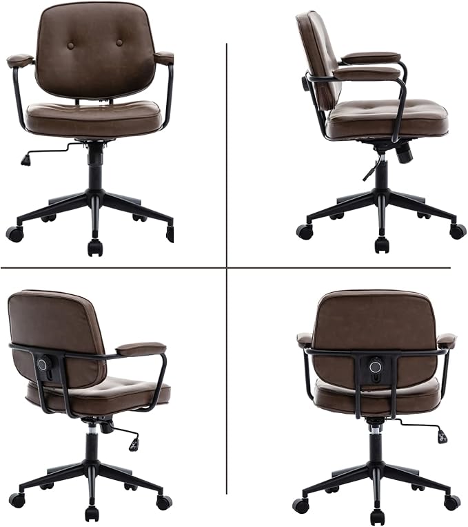 HEAH-YO Modern Armless Desk Chairs Set of 1, Swivel Computer Task Chair with Wheels and Armrests, Adjustable Office Chair with Backrest for Home Base, PU Brown