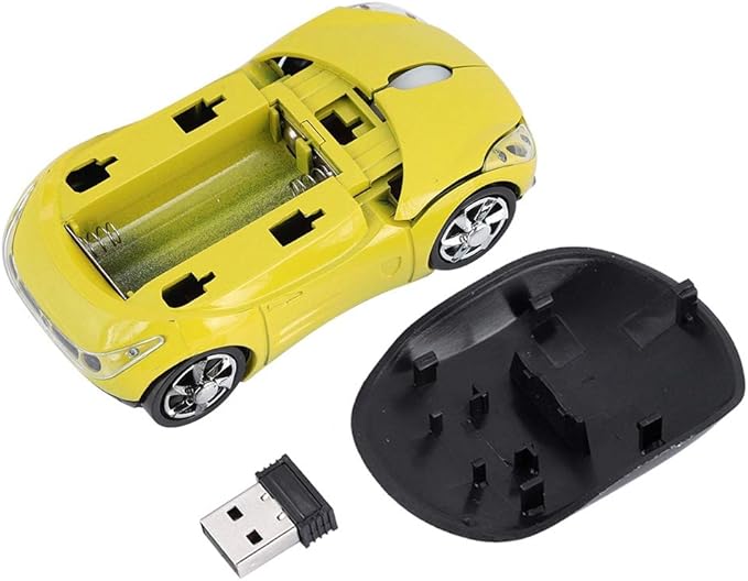 ASHATA 2.4G Wireless Mouse Car Mouse with USB Receiver, Cute 1600DPI Optical Computer for PC Laptop Tablet, Compatible with Wins /7/ME/2000 & for OS - Yellow