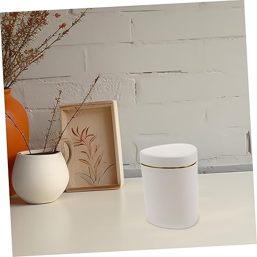 Garneck Slim Desktop Trash Can Push Lid Small Garbage Bin Countertop Waste Container Office Trash Can Portable