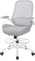 HYLONE Drafting Chair Tall Office Chair with Flip-Up Armrests Ergonomic Computer Chair with Lumbar Support Adjustable Footrest Ring Mesh Standing Desk Chair (Grey)