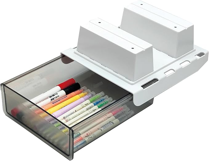 SVNNELP Upgrade Under Table Drawer with Lip, Office Attachable Plastic Desk Accessories & Workspace Organizers, Hidden Under Table Storage Organizer Pencil Tray Drawer Slide Out