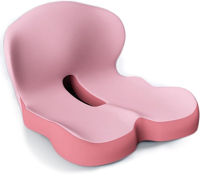 Ergonomic Memory Foam Seat and Back Cushion Set with L Shaped Lumbar Support Non Slip Breathable and Machine Washable for Car Office Chair Wheelchair or Home Use (Pink)