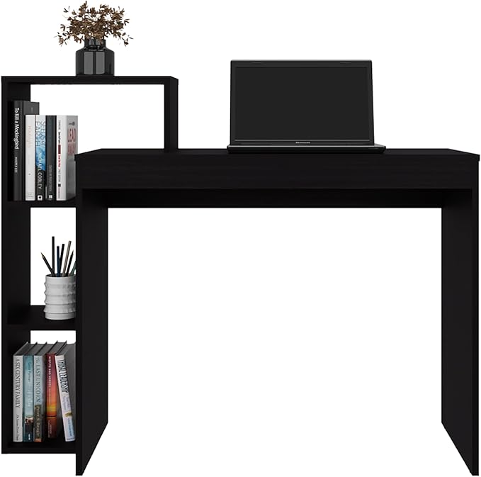 FM FURNITURE Salomé Computer Desk with Open Storage, Wenge Integrated storage: Features a side shelving unit with three open compartments for books, decorations, or office supplies. Made from melami