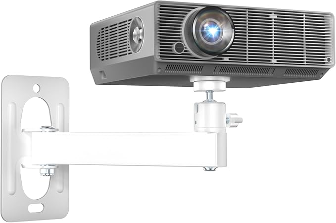 WALI Mini Projector Wall Mount, Full Motion Adjustable Bracket for 1/4" M4 M6 Screws, Hanging Holder for Small Projectors, Supports up to 4.4lbs - 1330LM-PMWS, White