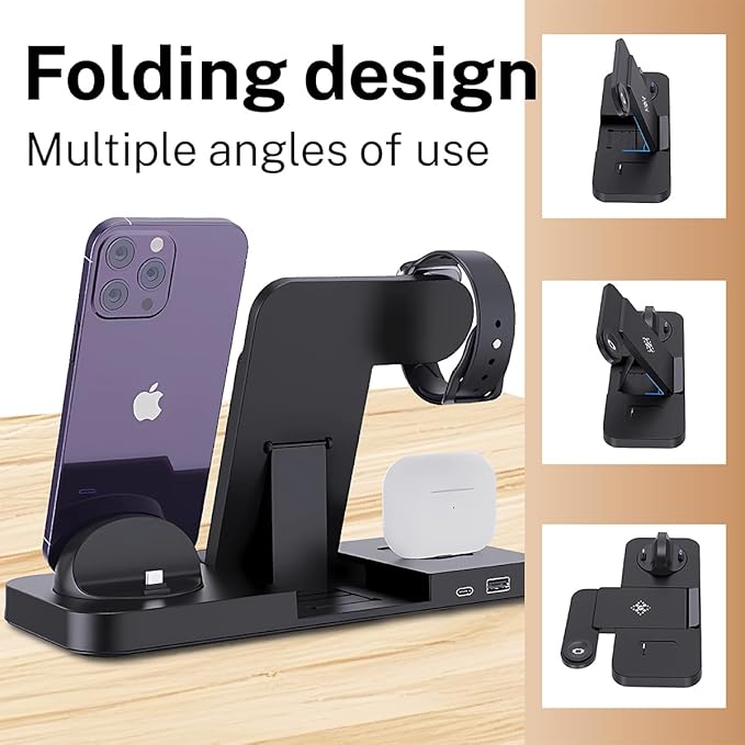 6-in-1 Fast Wireless Charging Station for iPhone 16/15/14/13, Apple Watch Ultra/9/8, AirPods Pro,18W Qi-Certified (B21A-C-BLACK)