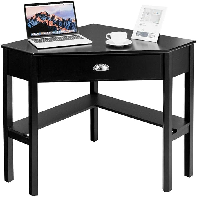Corner Wood Desk Laptop Writing Table Computer Workstation Home Office Furniture Black