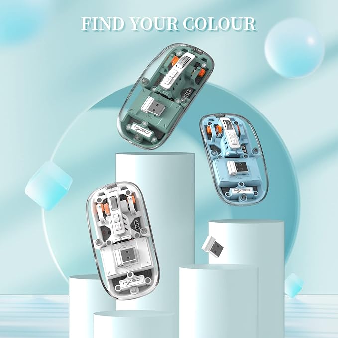 A.JAZZ Wireless Bluetooth5.1&2.4G Mini Lightweight Mouse,Transparent Clear Cool,Rechargeable Silent Computer Mice,Nano USB C Receiver,LED Battery Magic Silm for Office/PC/Mac/Laptop/Apple/ipad(Green)
