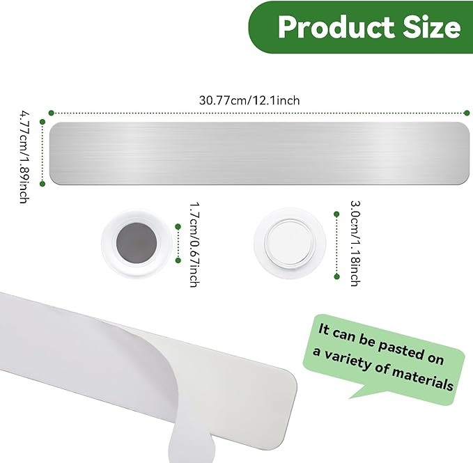 ZDZBLX Magnetic Board 4-Pack, Frameless Memo Bulletin Board Bar for Wall | Adhesive Backing Metal Magnet Board Strips for Office, Home, Kitchen | Includes 7 Strong White Magnet | Metal Magnetic Strips