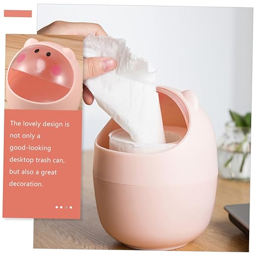 Happyyami Kawaii Countertop Slim Trash Bin Lid for Desktop Cartoon Trash Can Lid Trashcan for Office