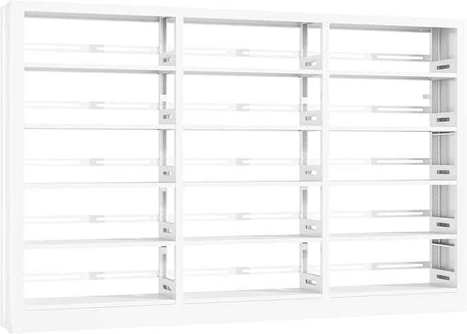 71" Metal Bookshelf,5 Tier White Bookshelf with Adjustable Shelves,Heavy Duty Bookshelves and Bookcases,Tall Bookcase for Living Room,Library,Office,Including Book Stopper (White, 108.6" Wide)